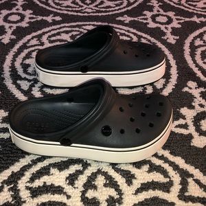 Rarely Worn Black and White Platform Crocs